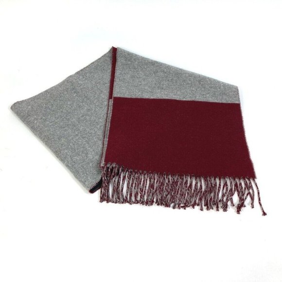 HERMES fringe Kazak Bicolor Scarf Cashmere Bordeaux x Gray - Picture 1 of 9